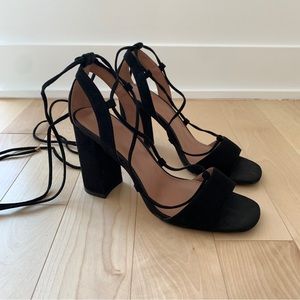 Topshop Lace Up Block Heel Sandals Black